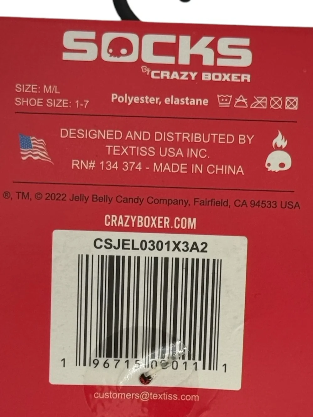 Jelly Belly Kids Crew Socks 3 Pack Crazy Boxer M/L Shoe Size 1-7 NWT